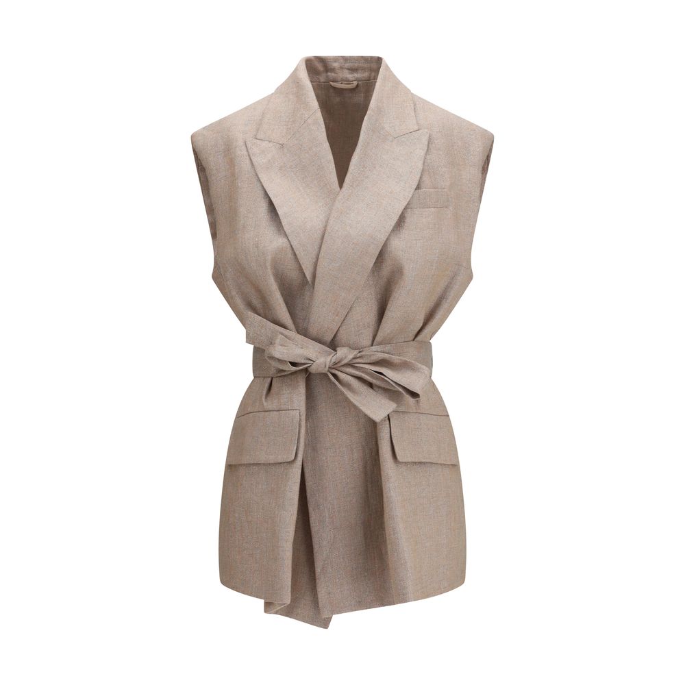 Brunello Cucinelli Beige Linen Sleveless Jacket