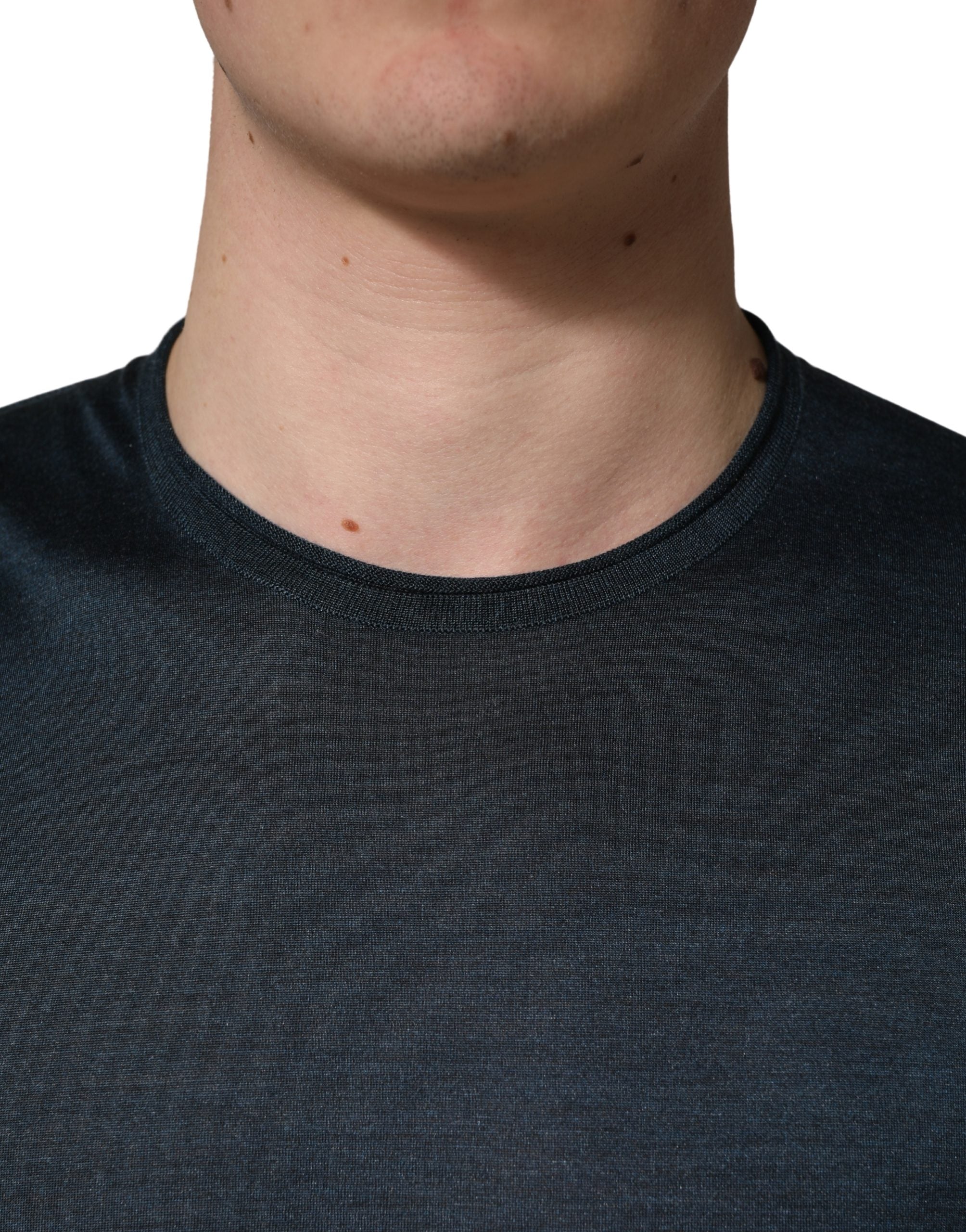 Dolce & Gabbana Dark Blue Silk Crew Neck Short Sleeve T-shirt