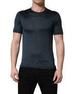 Dolce & Gabbana Dark Blue Silk Crew Neck Short Sleeve T-shirt