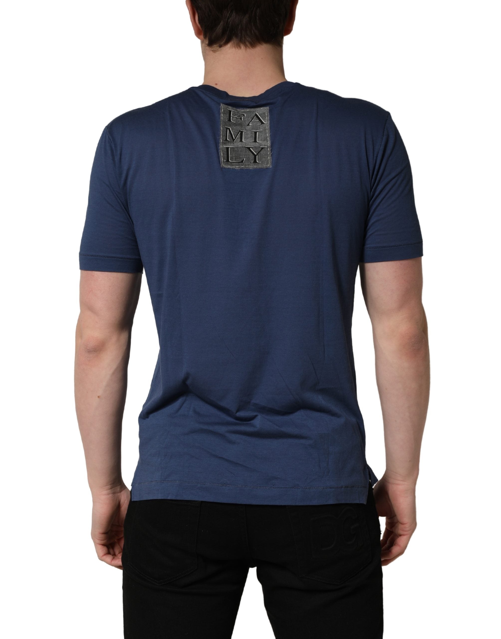 Dolce & Gabbana Navy Blue Cotton Graphic Crew Neck T-shirt