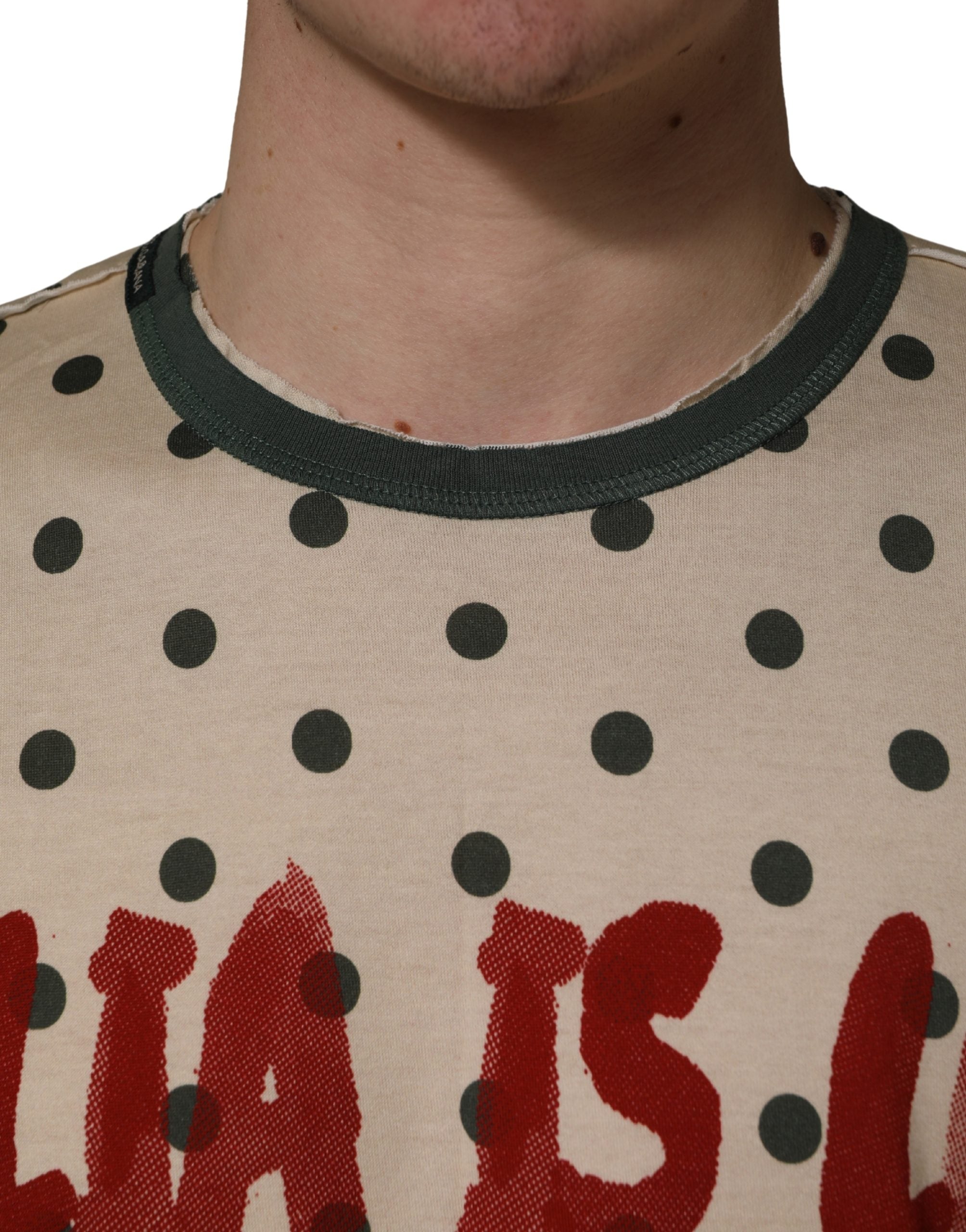 Dolce & Gabbana Beige Cotton Polka Dot Graphic Tee T-shirt