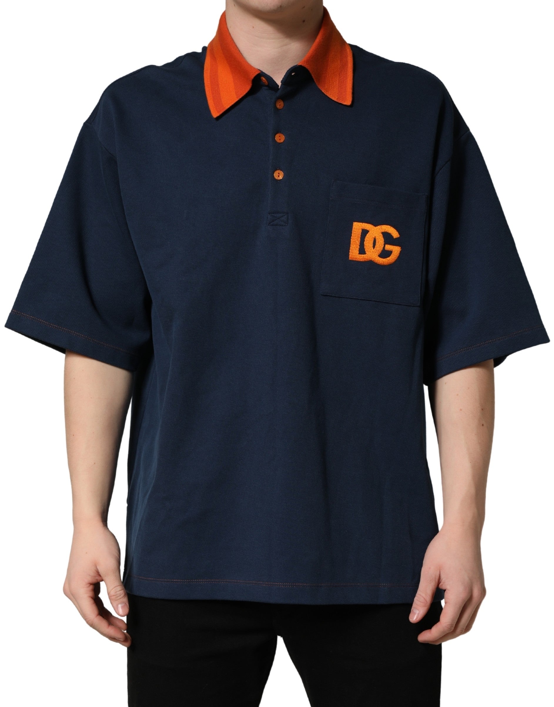 Dolce & Gabbana Navy Blue Cotton Logo Short Sleeves Men Polo T-shirt