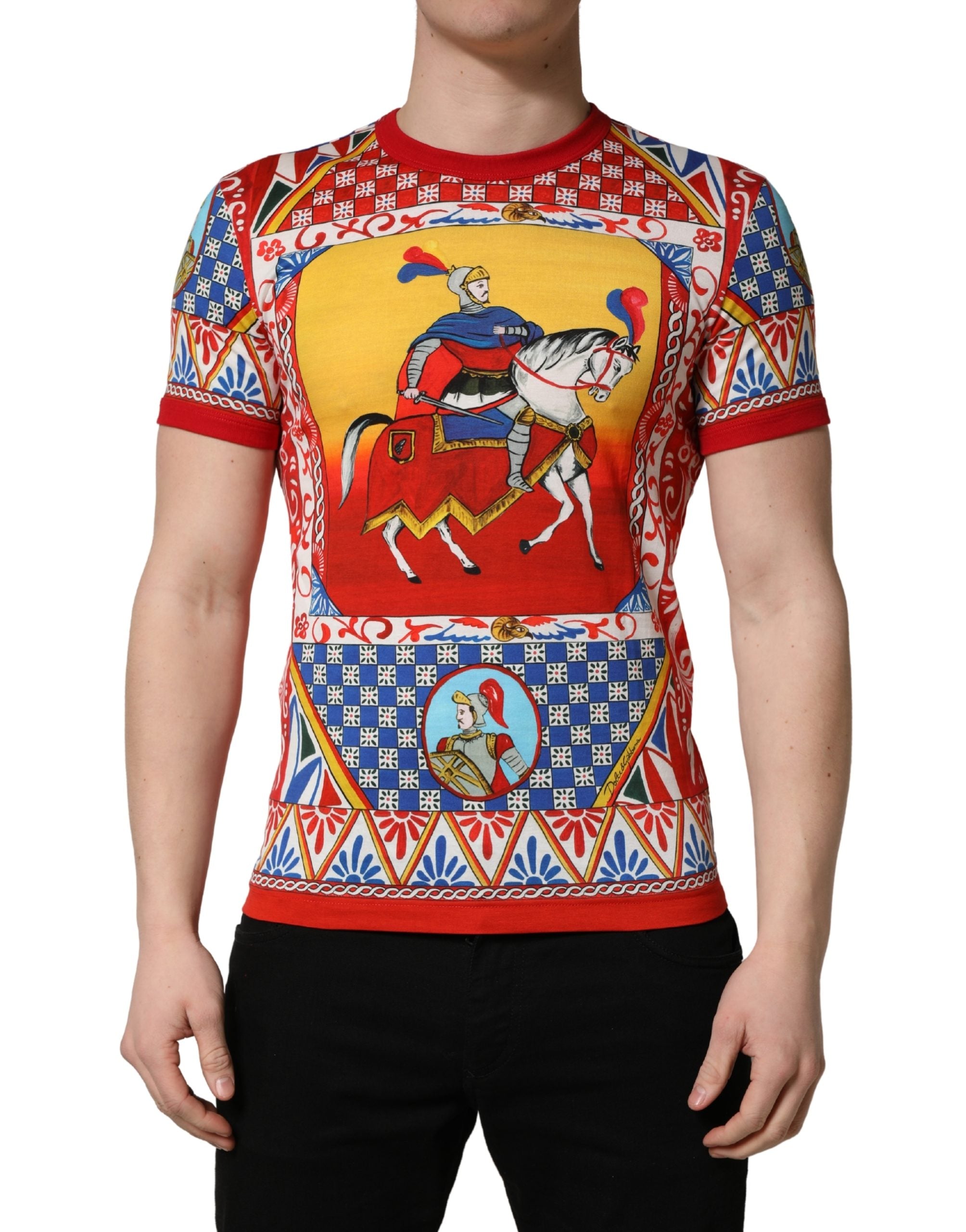 Dolce & Gabbana Multicolor Carretto Print Crew Neck T-shirt