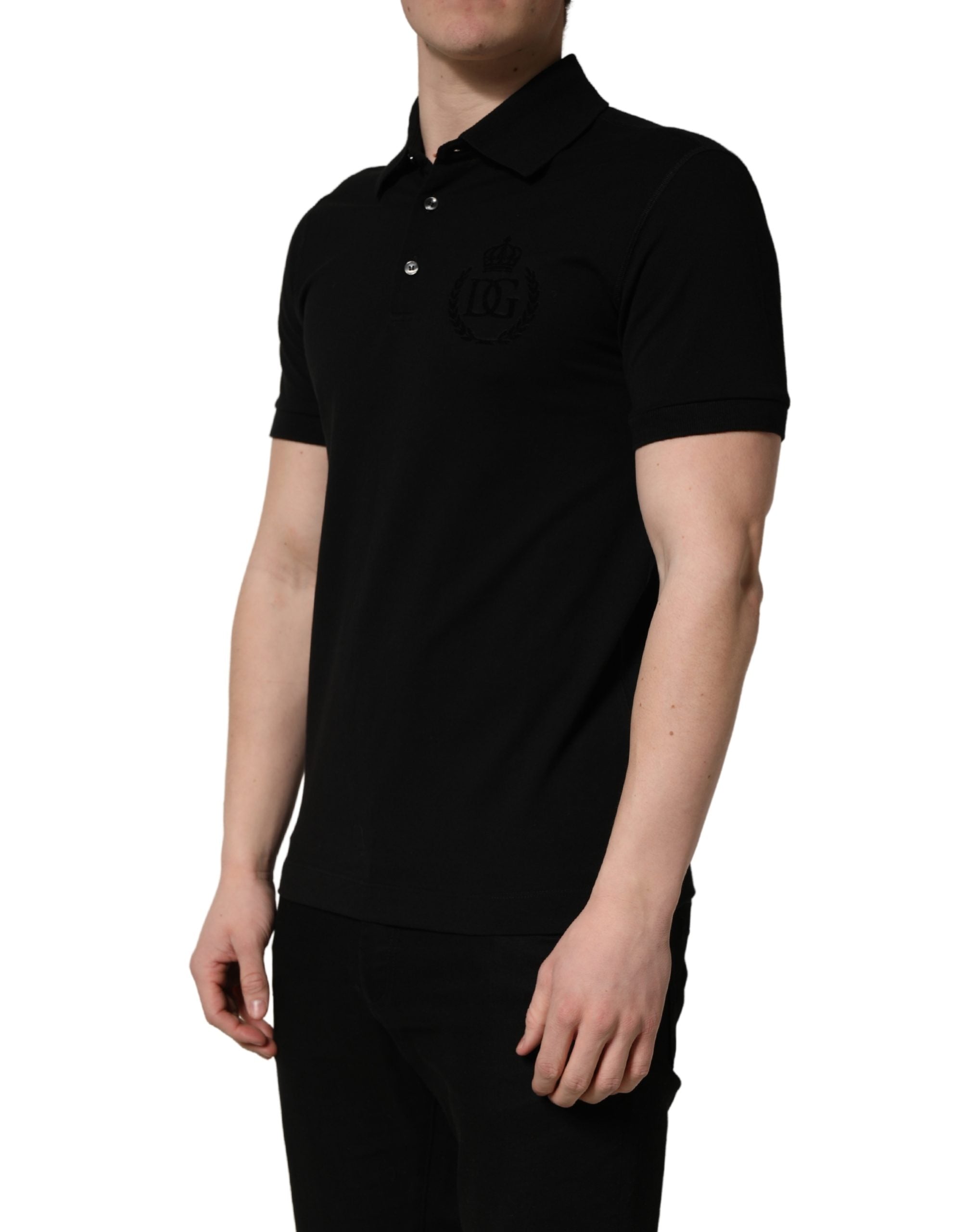 Dolce & Gabbana Black Cotton Collared Short Sleeves Men Polo T-shirt