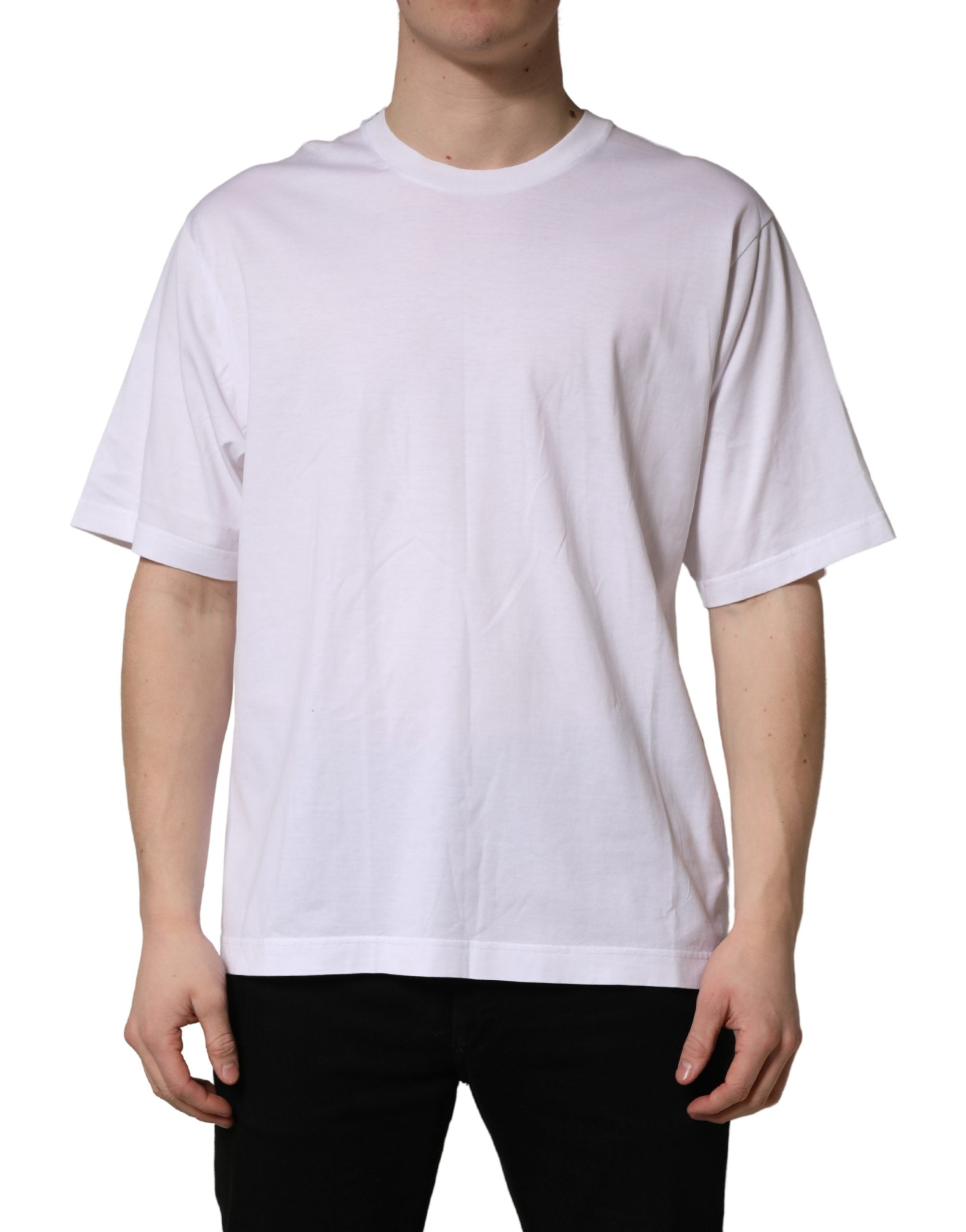 Dolce & Gabbana White Oversized Cotton Men Crew Neck T-shirt