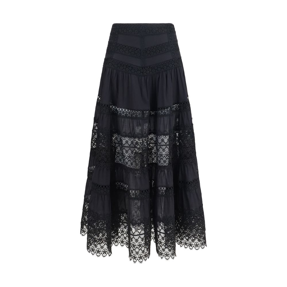 Charo Ruiz Black Cotton Long Skirt