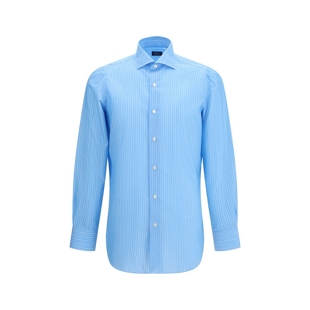 Finamore Blue Cotton Pattern Shirt