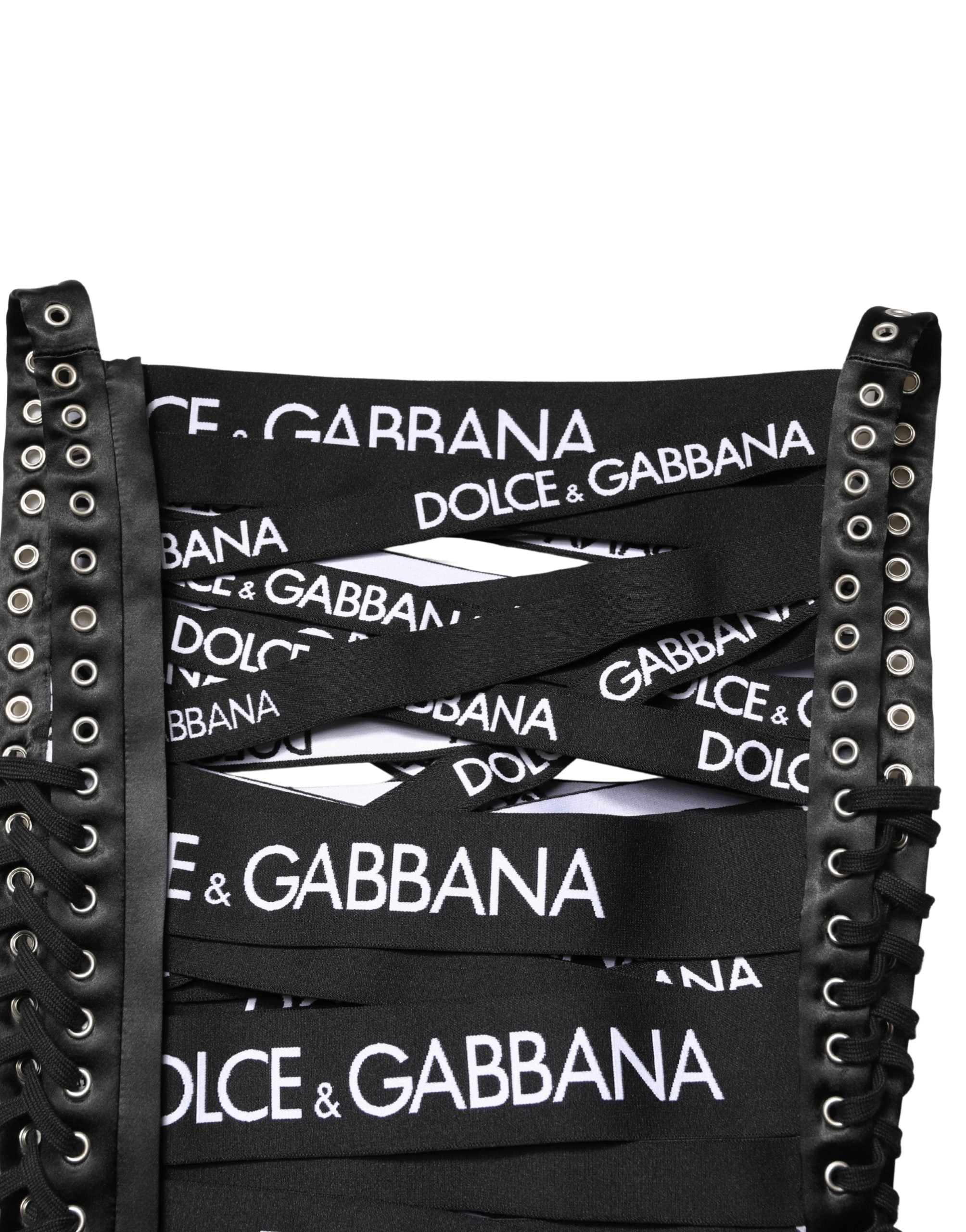 Dolce & Gabbana Black Logo Tape Cutout Bodycon Sheath Dress
