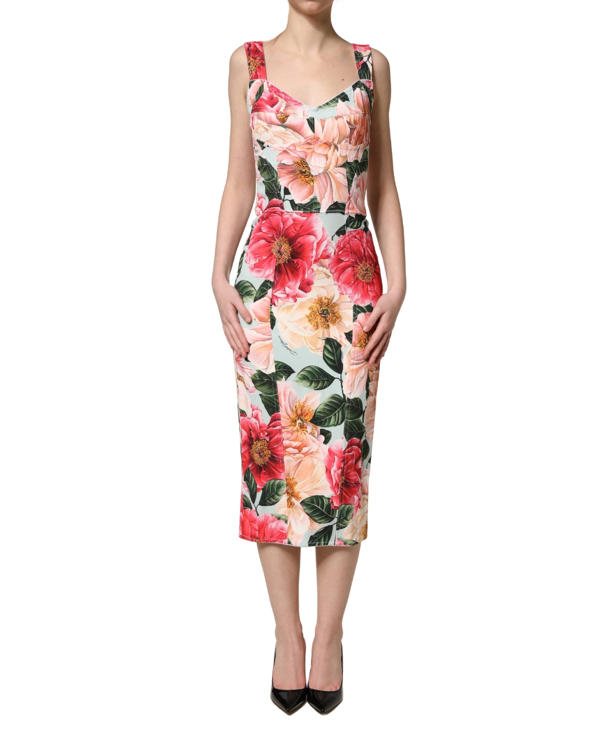 Dolce & Gabbana Multicolor Floral Print Viscose Sheath Dress