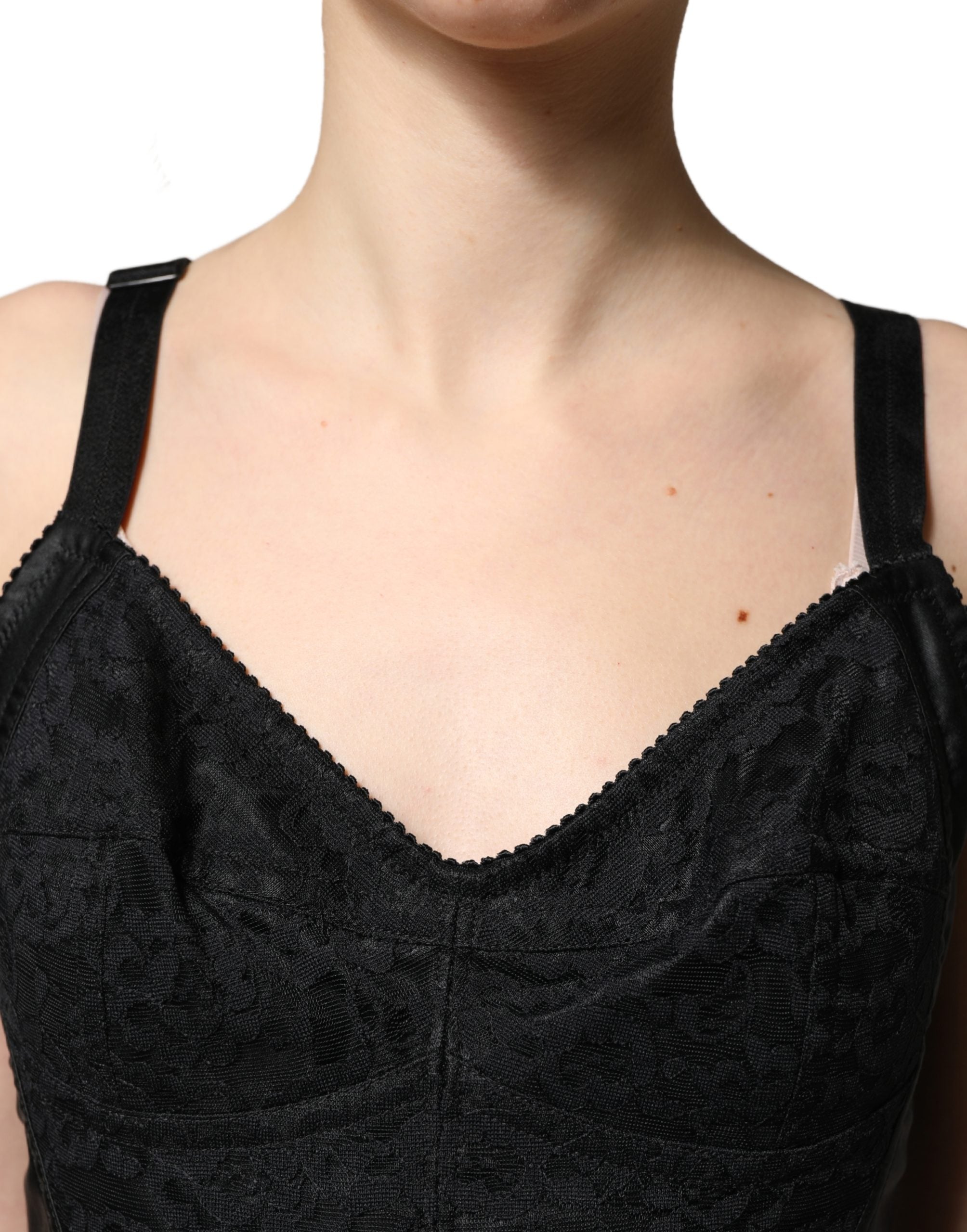 Dolce & Gabbana Black Floral Sheath Sleeveless Mini Dress