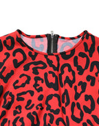 Dolce & Gabbana Red Leopard Print Long Sleeves Midi Dress