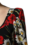 Dolce & Gabbana Black Floral Silk Long Sleeves Gown Dress