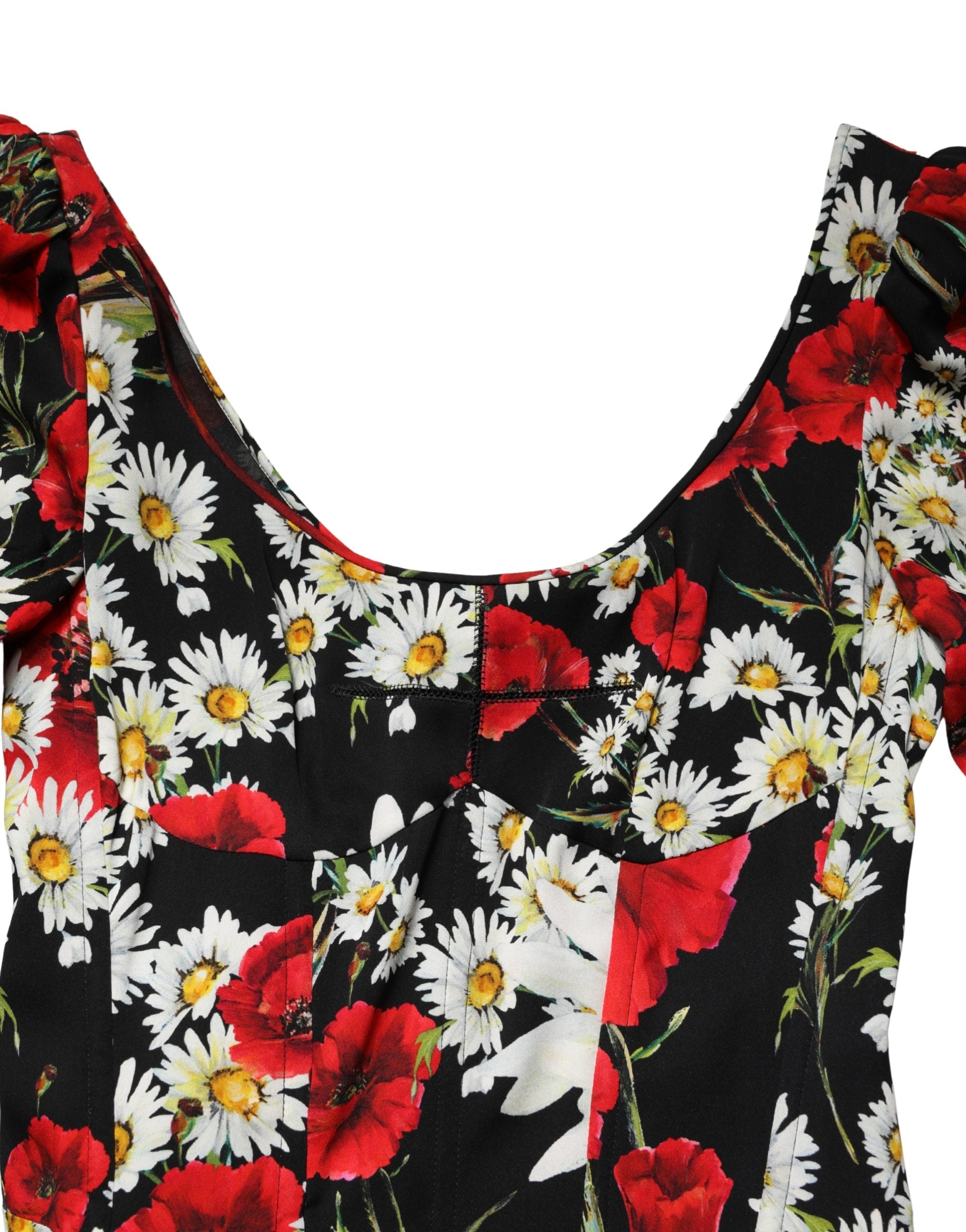 Dolce & Gabbana Black Floral Silk Long Sleeves Gown Dress