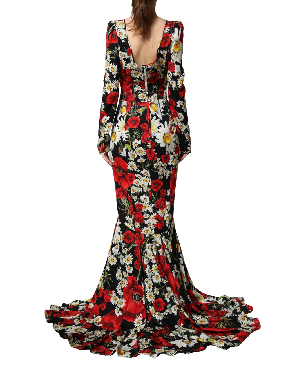 Dolce & Gabbana Black Floral Silk Long Sleeves Gown Dress