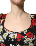 Dolce & Gabbana Black Floral Silk Long Sleeves Gown Dress