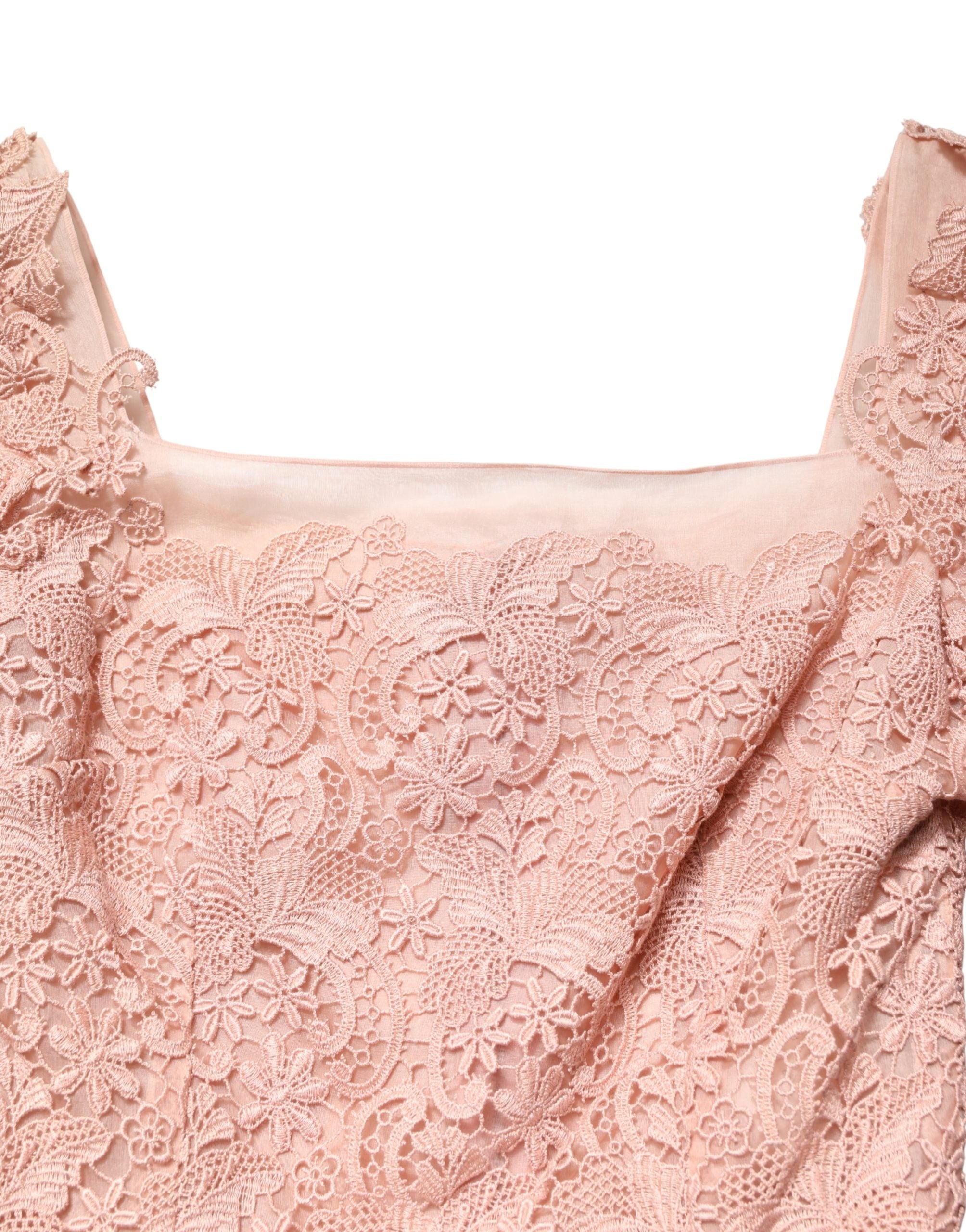Dolce & Gabbana Pink Lace Long-Sleeved Evening Gown Dress
