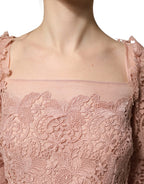 Dolce & Gabbana Pink Lace Long-Sleeved Evening Gown Dress