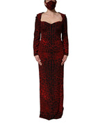 Dolce & Gabbana Red Leopard Print Sheath Long Sleeve Dress