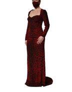 Dolce & Gabbana Red Leopard Print Sheath Long Sleeve Dress