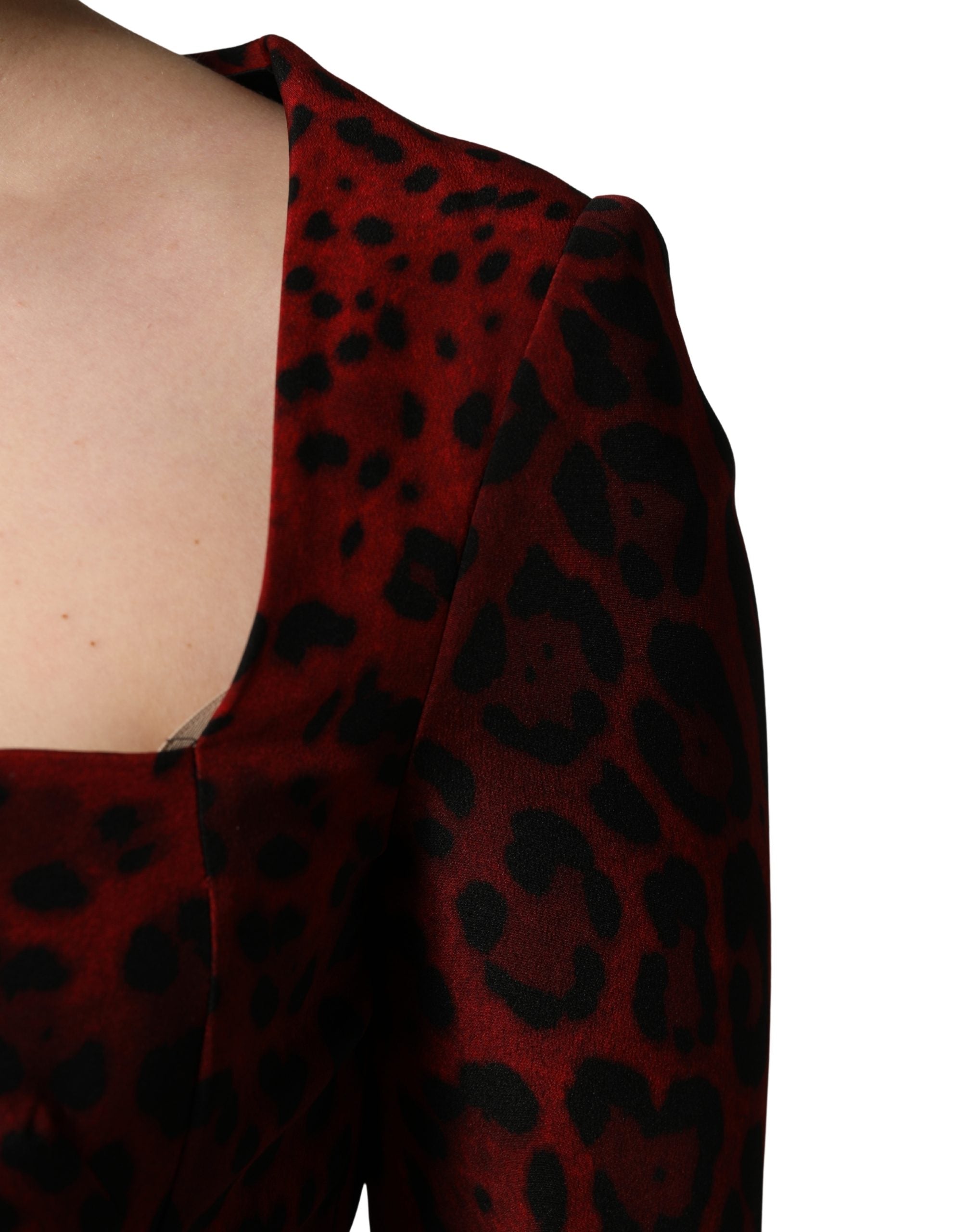 Dolce & Gabbana Red Leopard Print Sheath Long Sleeve Dress