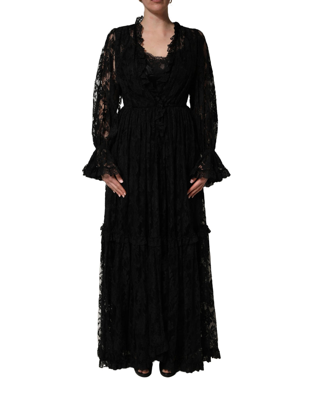 Dolce & Gabbana Black Lace A-line Long Evening Gown Dress