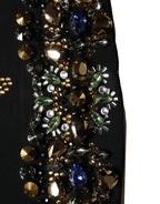 Dolce & Gabbana Black Sleeveless Floral Bead Embellishments Dress