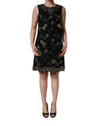 Dolce & Gabbana Black Sleeveless Floral Bead Embellishments Dress