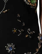 Dolce & Gabbana Black Sleeveless Floral Bead Embellishments Dress