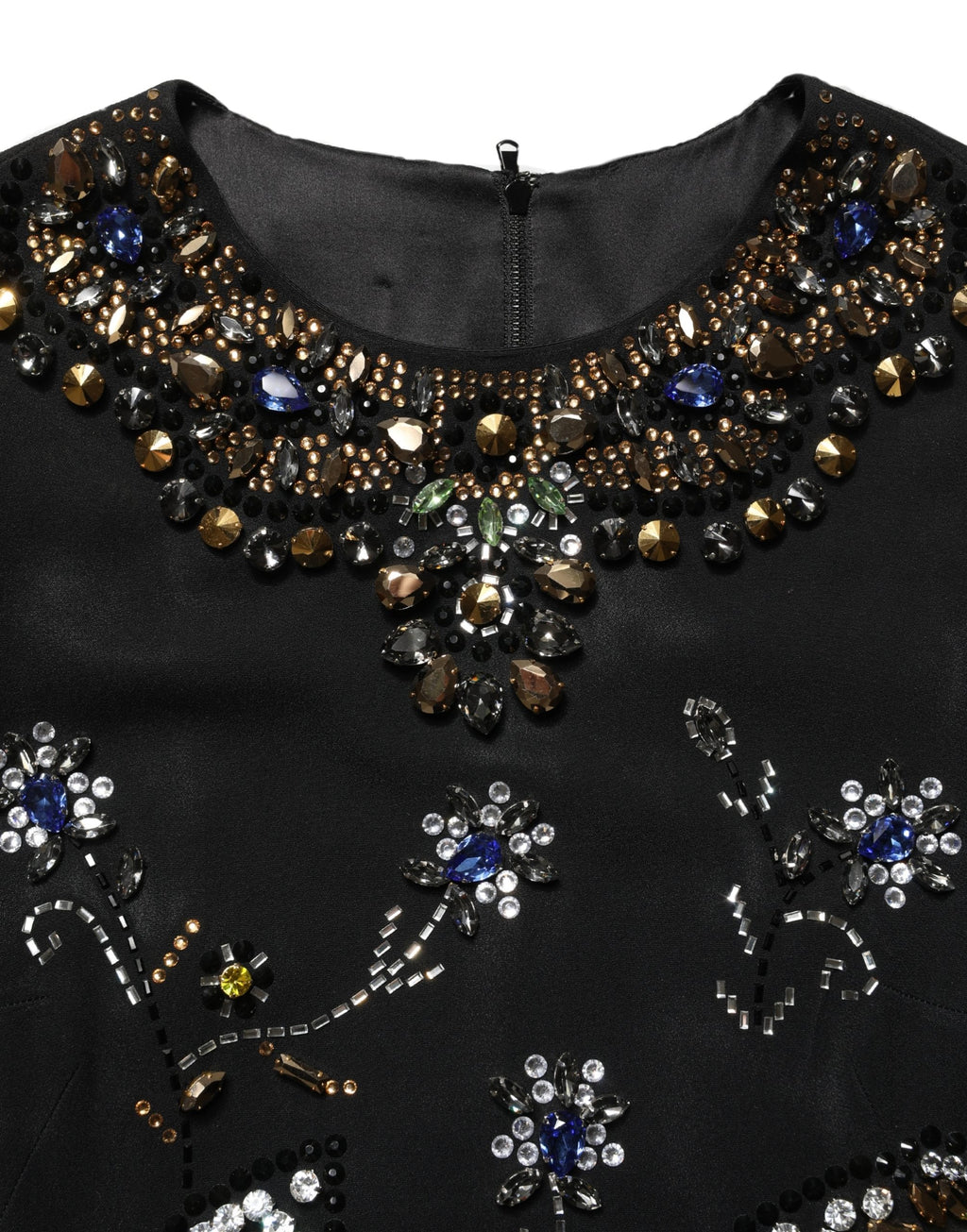 Dolce & Gabbana Black Sleeveless Floral Bead Embellishments Dress