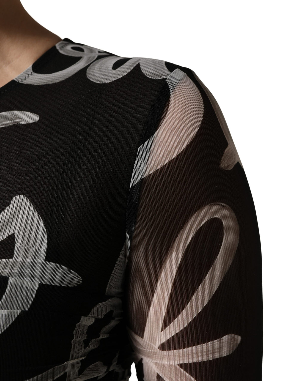 MSGM Black White Long Sleeve Printed Mini Dress