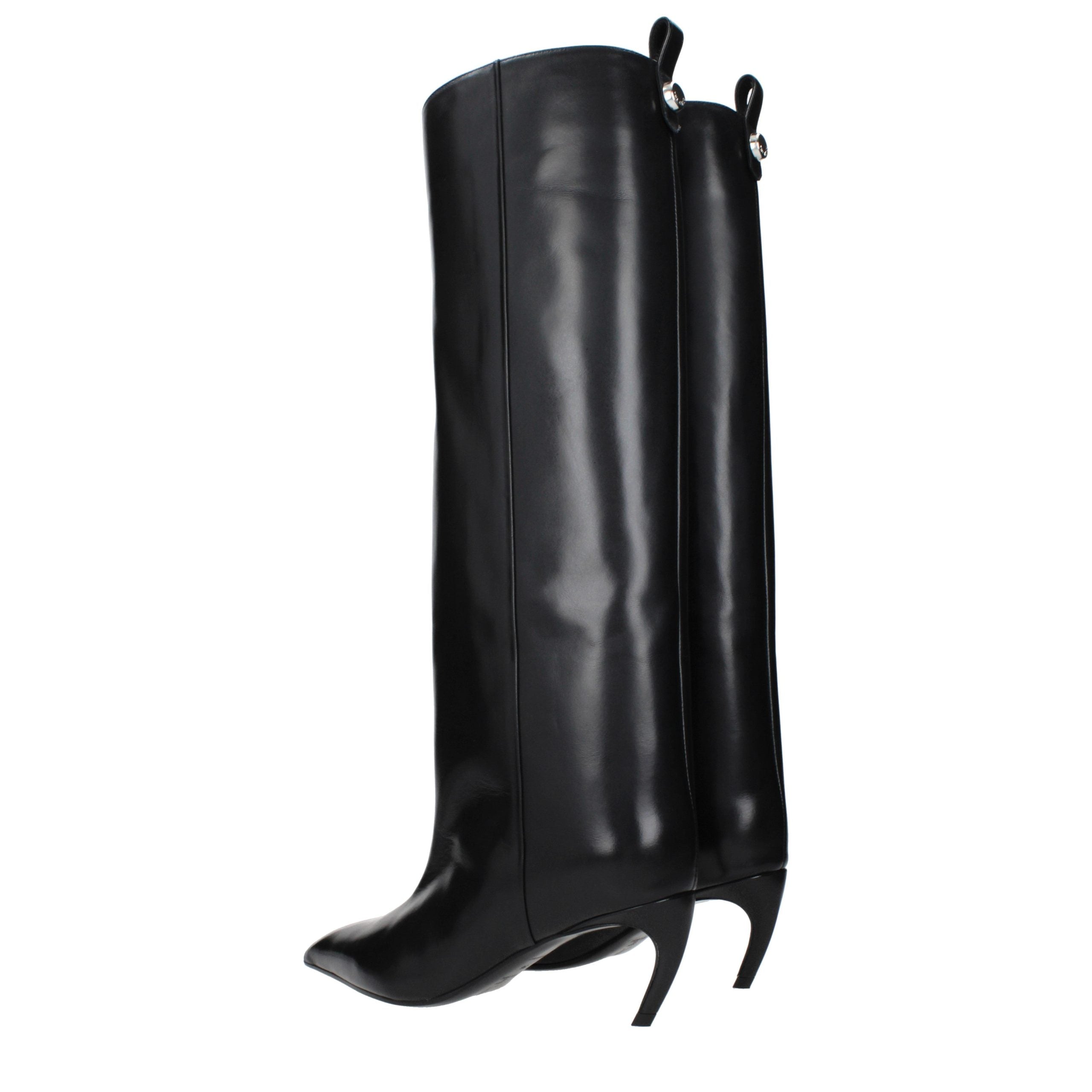 The Attico Black Leather High Heel Boots