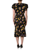 Dolce & Gabbana Black Purple Crystal Brooch Silk Midi Dress