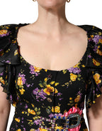 Dolce & Gabbana Black Purple Crystal Brooch Silk Midi Dress