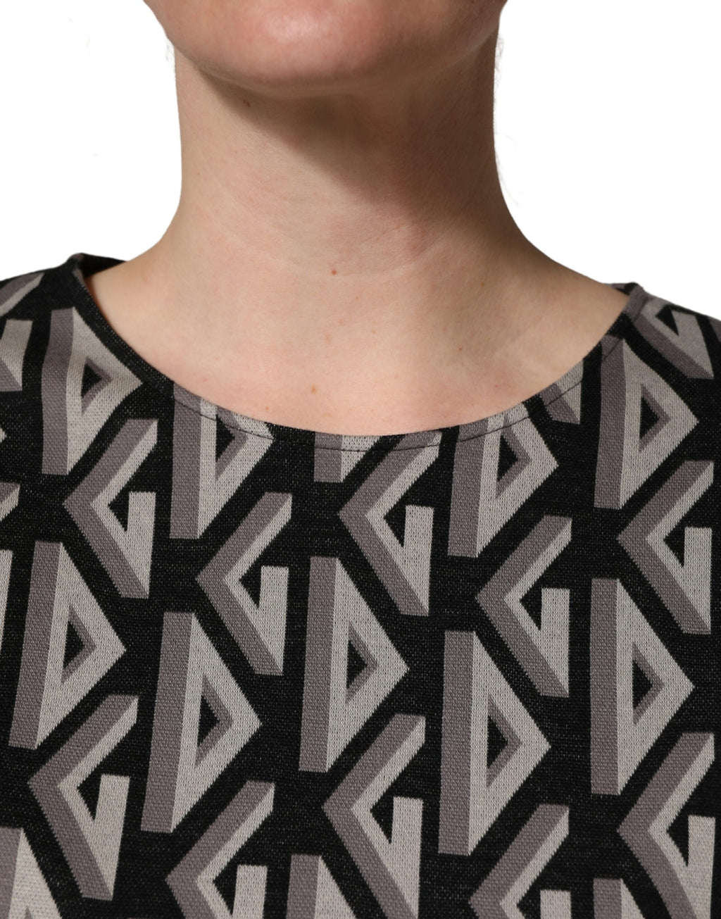 Dolce & Gabbana Black Logo Print Cotton Knee Length Dress