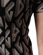 Dolce & Gabbana Black Logo Print Cotton Knee Length Dress