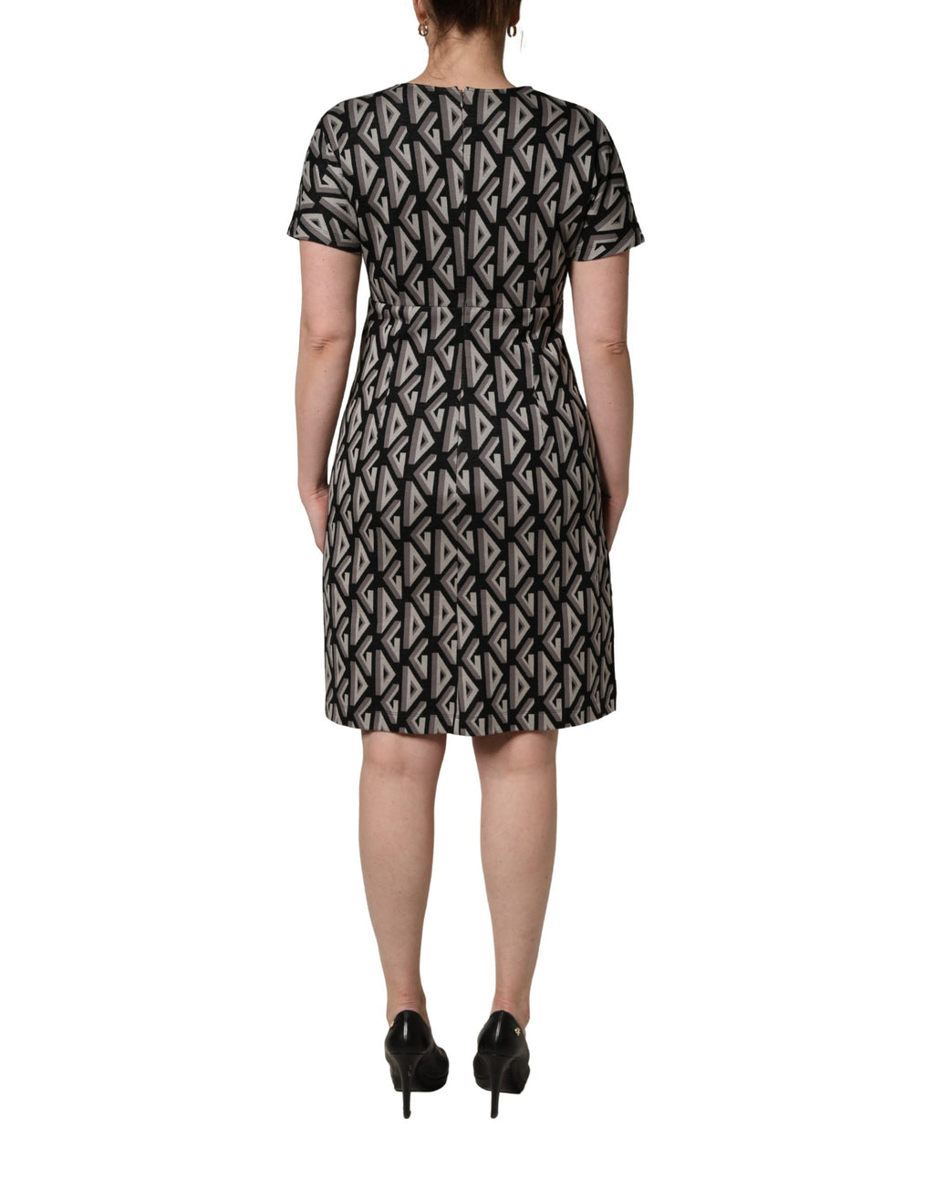 Dolce & Gabbana Black Logo Print Cotton Knee Length Dress