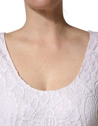 Dolce & Gabbana White Floral Lace Sleeveless Midi Dress