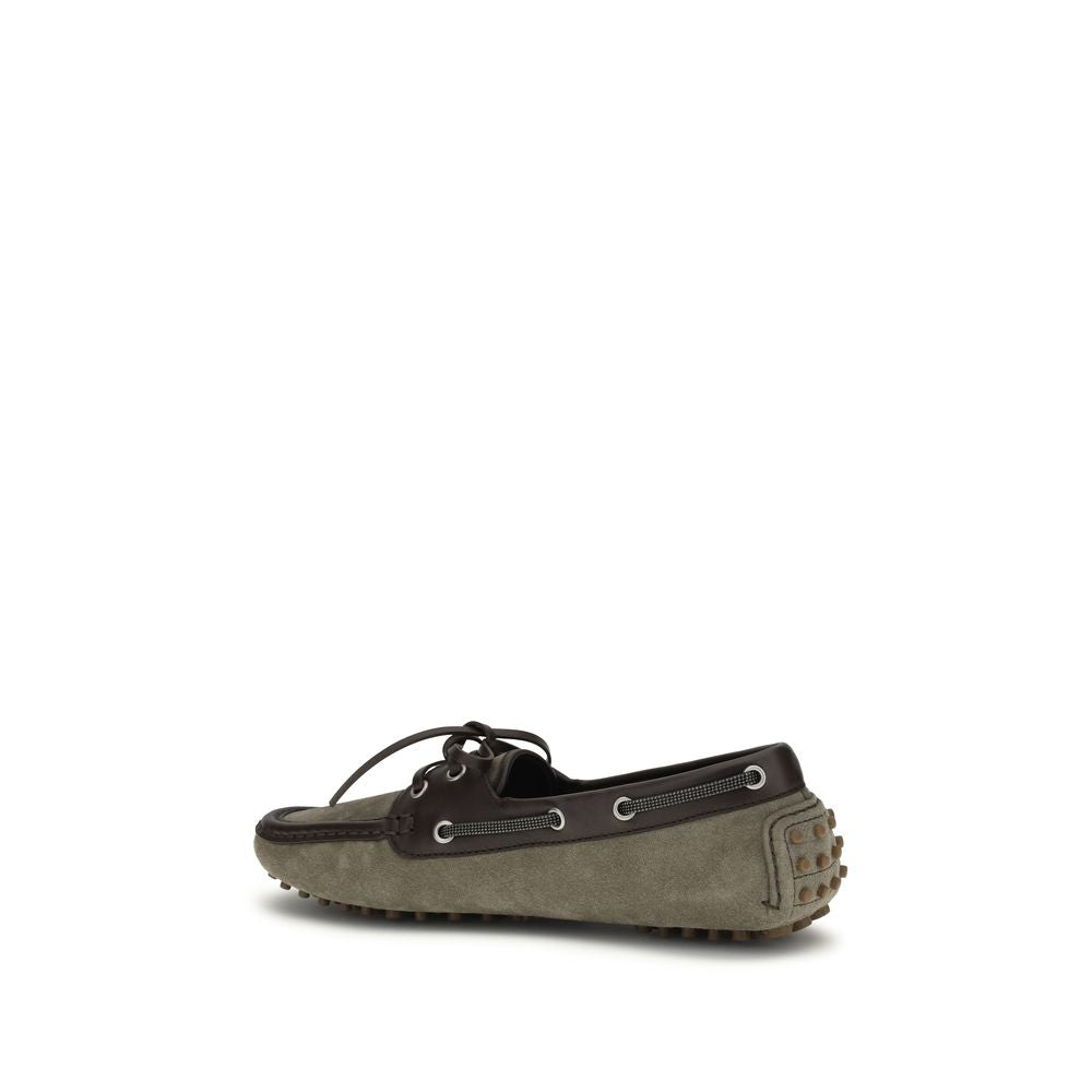 Brunello Cucinelli Gray Calf Leather Bos Taurus Slip-On Loafers