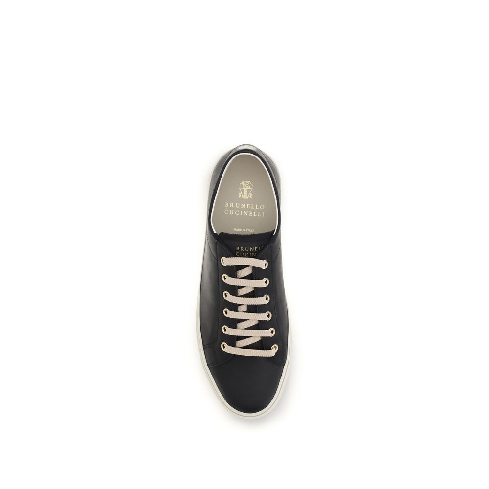Brunello Cucinelli Black Calf Leather Bos Taurus Low Top Sneakers