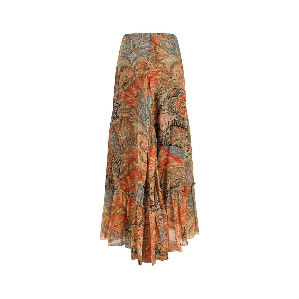 Etro Multicolor Silk Long Skirt