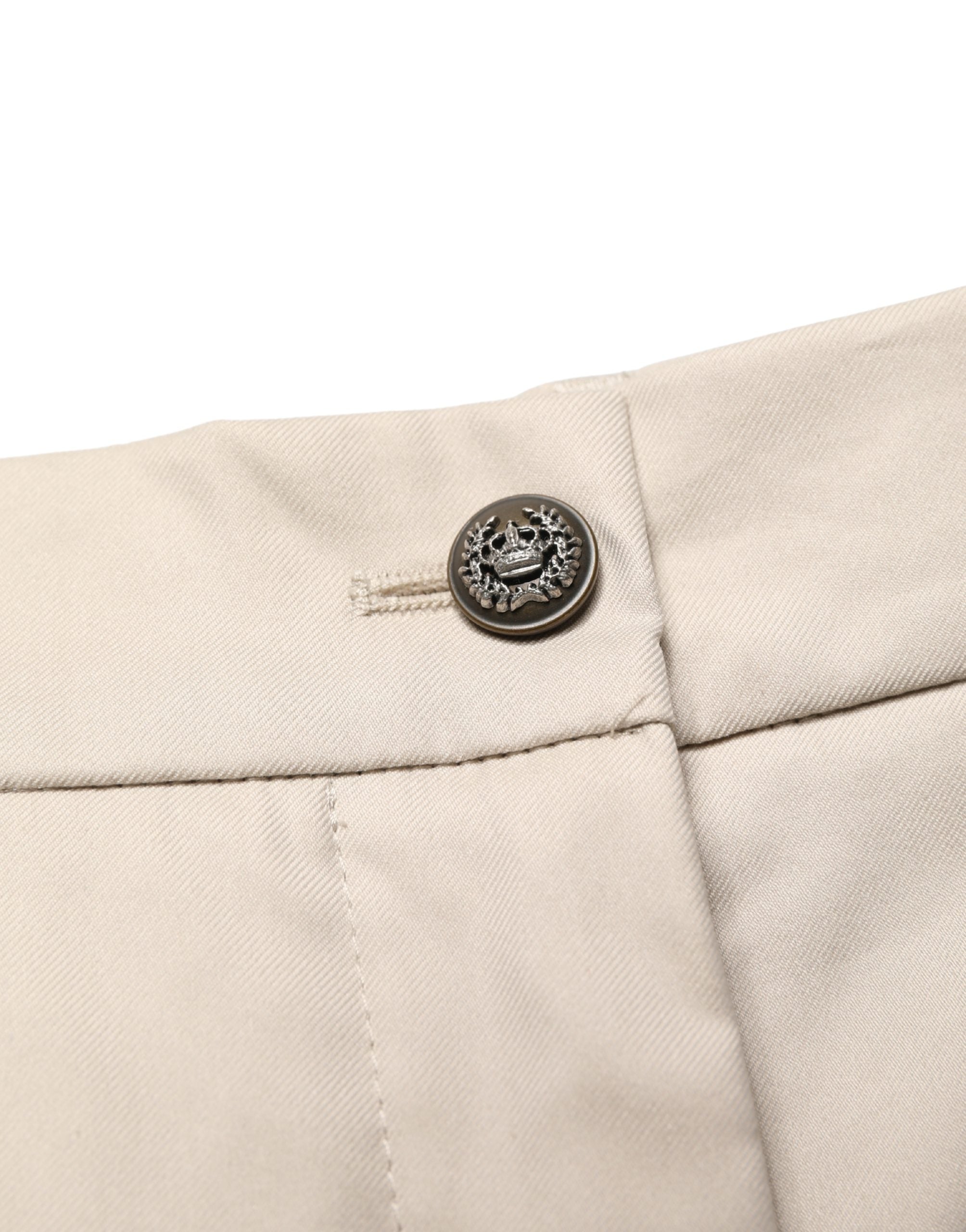 Dolce & Gabbana Beige Cotton Mid Waist Cropped Trouser Pants