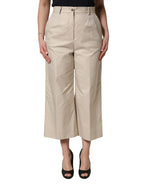 Dolce & Gabbana Beige Cotton Mid Waist Cropped Trouser Pants