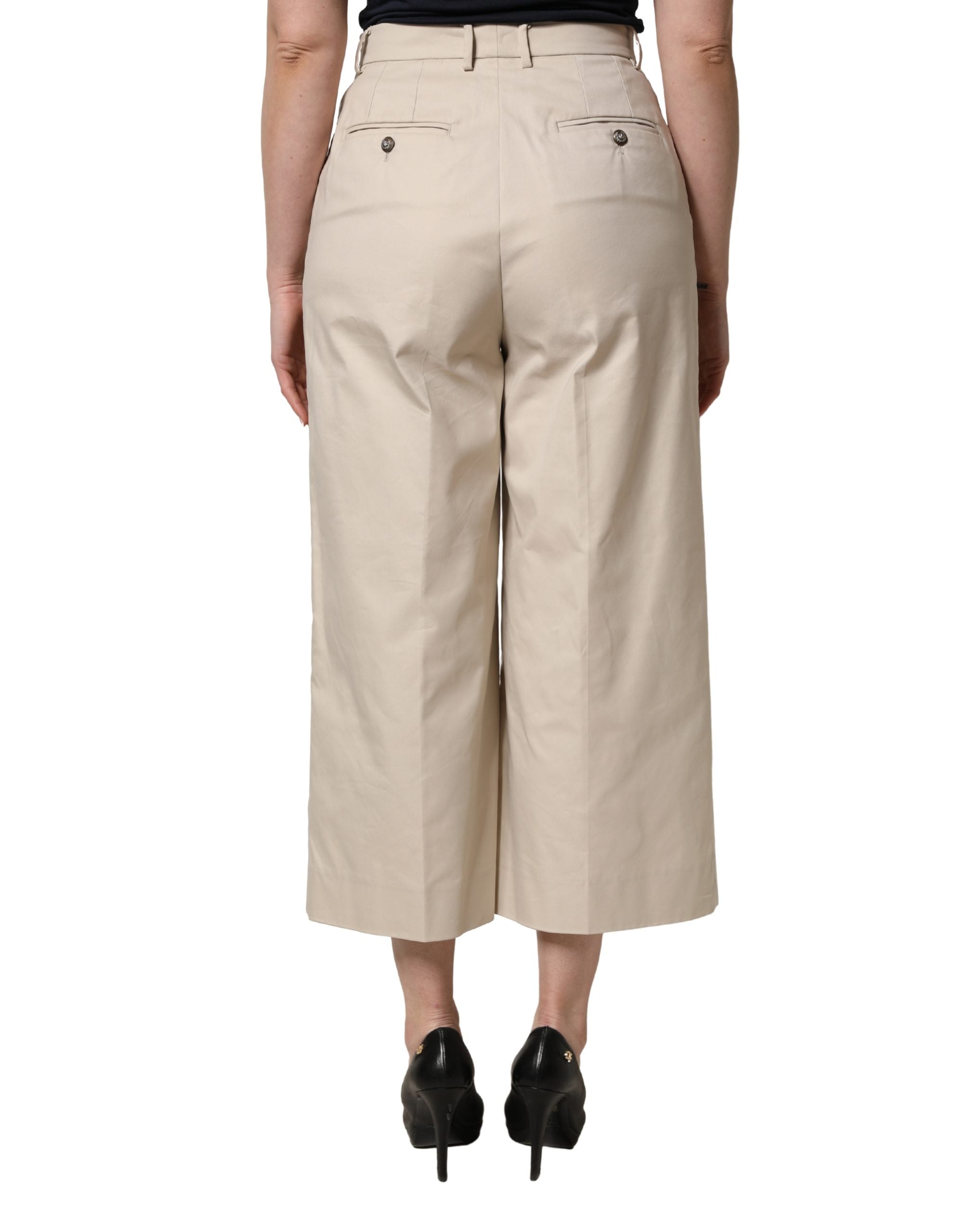 Dolce & Gabbana Beige Cotton Mid Waist Cropped Trouser Pants