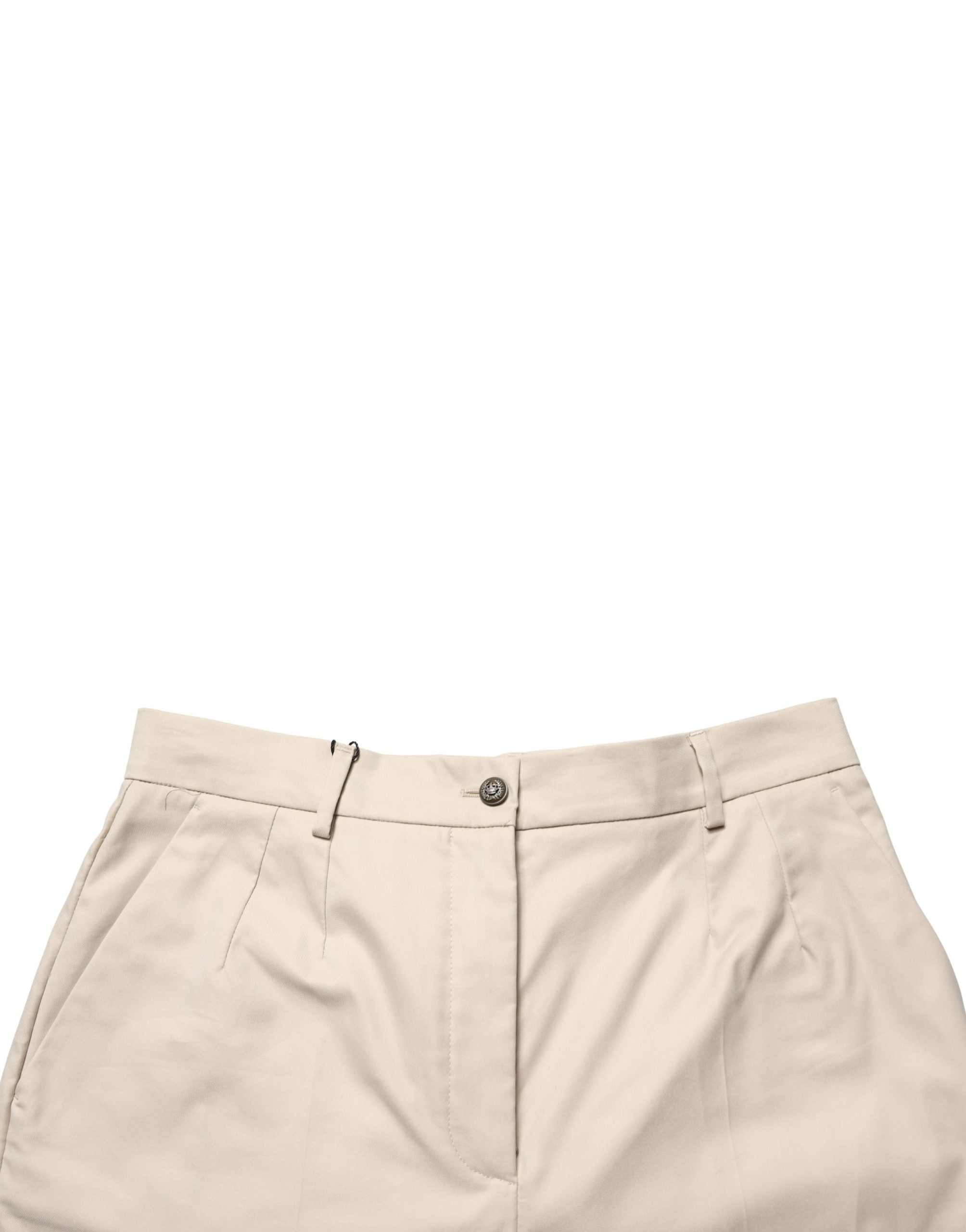 Dolce & Gabbana Beige Cotton Mid Waist Cropped Trouser Pants