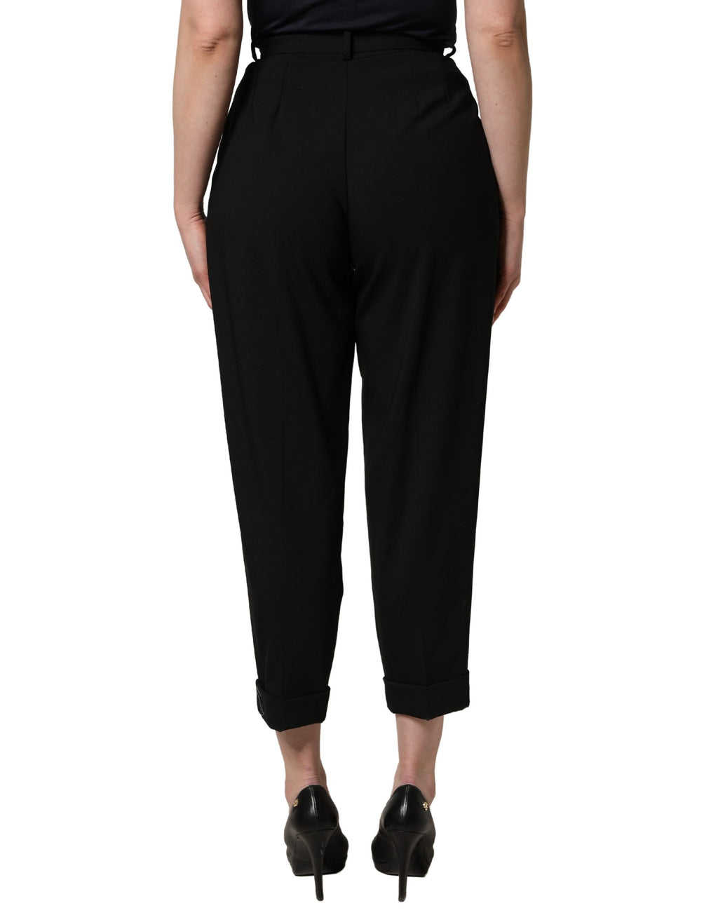 Dolce & Gabbana Black Wool High Waist Cropped Trouser Pants