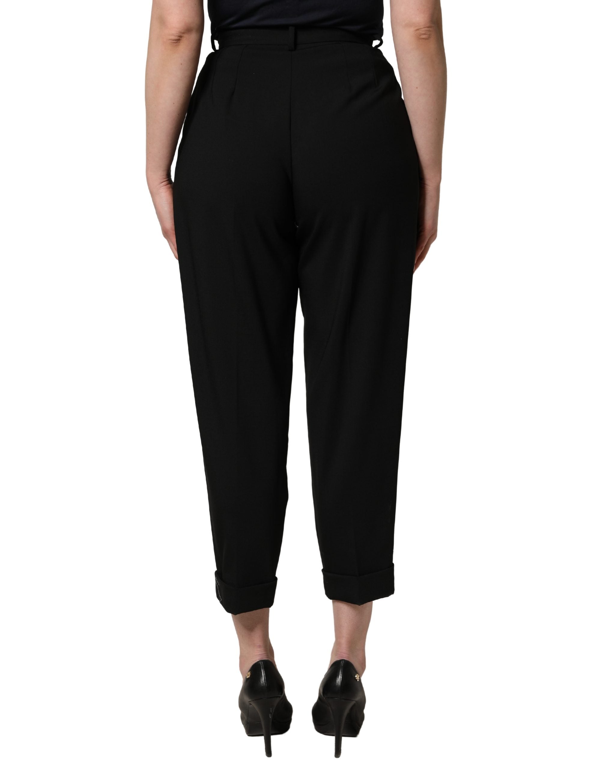 Dolce & Gabbana Black Wool High Waist Cropped Trouser Pants