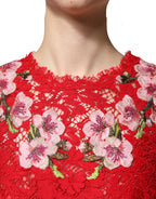 Dolce & Gabbana Red Lace Floral Embroidery Long Sleeves Top