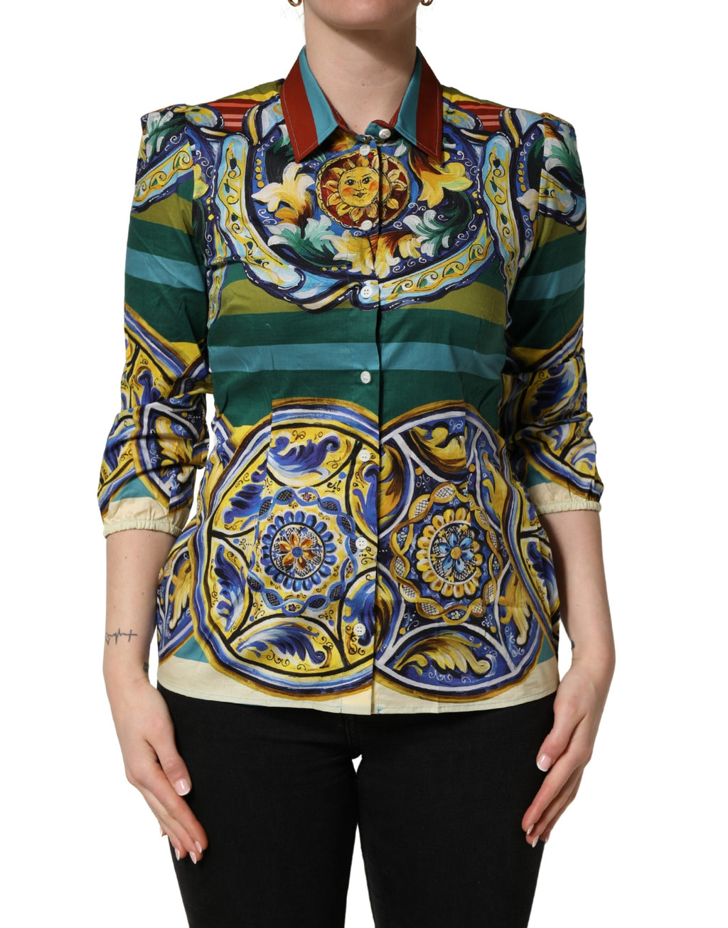 Dolce & Gabbana Multicolor Majolica Print Cotton Blouse Top