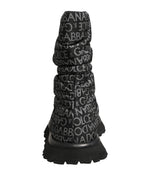Dolce & Gabbana Black Logo Print Lace Up Snow Boots Shoes