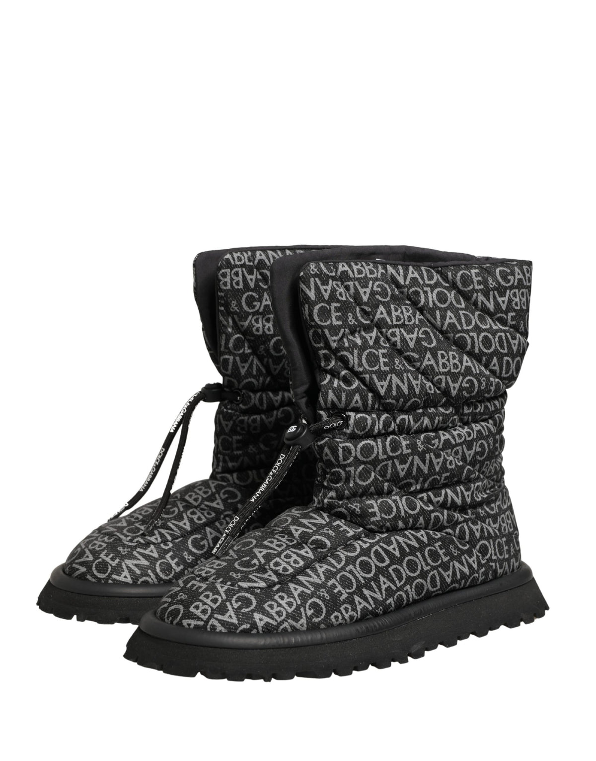 Dolce & Gabbana Black Logo Print Lace Up Snow Boots Shoes